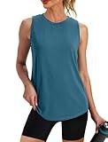 Womens Tops Workout Tank Tops Summer Trendy 2025 Sleeveless Shirts Athletic Running Activewear Gym Teal Blue M