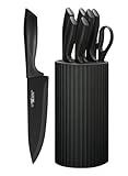 HUNTER.DUAL Knife Set, 8-Piece Kitchen Knife Set for Chef, Sharp Knife Set with Universal Knife Block, Anti-Rust Kitchen Knife Block Set, Ergonomical Design (Black)