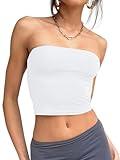 Trendy Queen Womens Tube Tops Strapless Crop Tops Basic Backless Sleeveless Bandeau Going Out Cute 2024 Summer Outfits White M
