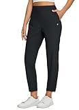 baleaf Womens Travel Pants Petite Stretch with Zipper Pockets Golf Ankle Dress Work Business Casual Slacks Black L