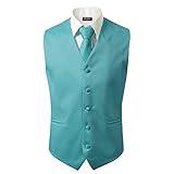 Bravo Men's Formal Slim Fit 3 Pcs Vest + Necktie + Hankie 5 Button Premium Classic Skinny Fashion Casual Dress Suit Tuxedo Graduation Wedding Business Waistcoat Hanky Coat (X-Large, Turquoise)