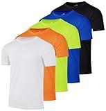 Real Essentials 5 Pack: Boys Girls Active Athletic Quick Dry Dri Fit Short Sleeve T-Shirts Crew Neck Tops Teen Gym Undershirts Tees Youth Basketball Moisture Wicking Tshirt-Set 11,Large (12-14)