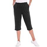 Catalog Classics Womens Capri Pants with Pockets Elastic Waist Pants for Women - Black, Medium