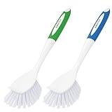 Amazer Dish Brush with Handle, 2 Pack Kitchen Scrub Brushes for Cleaning, Dish Scrubber with Stiff Bristles for Sink, Pots, Pans