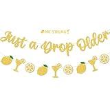 FOZEE Just A Drop Older Banner, Lemon Birthday Decorations, Lemon Martini Birthday Decor, Summer Cocktails Party Banner, Gold Glitter