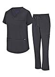 Natural Uniforms Womens 11 Pocket Cool Stretch Cargo Scrub Set (Black, Small)