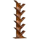 SHEEPAM 10 Tier Tree Book Shelf, Floor Standing Wood Bookshelf for Narrow Space, Storage Organizer Bookshelves for Books/CDs/Magazine, Bookcase with Shelves for Home Office, Living Room - Brown