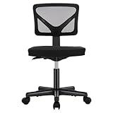 Sweetcrispy Office Computer Desk Chair, Ergonomic Low-Back Mesh Rolling Work Swivel Chairs with Wheels, Armless Comfortable Seat Lumbar Support for Home, Bedroom, Study, Student, Adults, Black