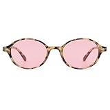 SOJOS Retro Trendy Oval Polarized Sunglasses Womens Mens, 90s Small Narrow Slim Chic Round Sunnies SJ2611, Beige tortoise/Pink