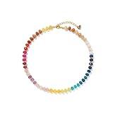 Joya Love Red Yellow Gemstone Beaded Necklaces For Women Trendy Rainbow Natural Stone Boho Crystal Glass Handmade Stainless Steel Waterproof Strand Necklaces Jewelry For Women Gift, 18.5 inch
