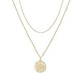 PAVOI 14K Yellow Gold Plated Trendy Coin Pendant Necklaces for Women - Aesthetic Layering Chain Necklace