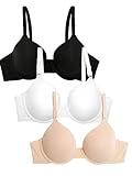 Fruit of the Loom Women's Smooth Cotton T-Shirt Bra-Ultra-Soft, Flexible, and Invisible Under Tees, Black Hue/Sand/White, 36B