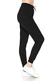 Leggings Depot Womens Classic Jogger Pants - Track Cuff Sweatpants with Pockets, Black, Small