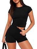 SAMPEEL Lounge Sets for Women 2 Piece Casual Summer Slim Fit Beach Vacation Date Outfits Clothes Black S