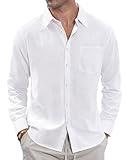J.VER Men's Long Sleeve Linen Cotton Shirts Casual Button Down Shirt Summer Beach Tops with Pocket White Large