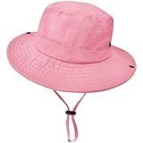 Outdoor Kids Sun Hat UPF 50+ Quick Dry Foldable Bucket Hat Lightweight Adjustable Fishing Safari Hat for Girls and Boys Pink