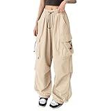 Airweight Plus Cargos 2025 | Women's High Waisted Parachute Pants | Y2K Lightweight Streetwear Editor's Pick Breathable Joggers (Beige #2, XXXXXL)