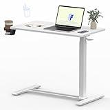 FLEXISPOT Mobile Standing Desk with Wheels Pneumatic Laptop Desk Rolling Computer Cart Movable Height Adjustable Small Sit Stand Desk Computer Workstations Home Use（31.5" W x 17.7" D,White