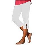 Generic Capri Leggings for Women High Waisted Yoga Capri Pants Stretchy Lounge Pants Solid Color Capri Leggings Pajama Capri Prime Big Deal Days 2024, Large, 05-white