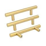 goldenwarm 10 Pack Gold Cabinet Handles Brushed Brass Drawer Pulls Gold Cabinet Pulls 3 inch - Kitchen Door Handles and Knobs Bathroom Bedroom Furniture Knobs Stainless Steel