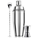 WPHUAW 24oz Cocktail Shaker Bar Set-Professional Margarita Mixer Drink Shaker and Measuring Jigger & Mixing Spoon Set-Professional Stainless Steel Bar Tools Built-in Bartender Strainer for Martini Kit