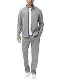 BGOWATU Men's Tracksuits 2 Piece Running Sports Sweatsuits For Men Full Zip Athletic Jackets and Pants Outfits Light Gray 2X