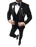 CYANDUSTY Black Tuxedo for Men 3 Piece Slim Fit Suit Wedding Groom Classic Fit Tux XL