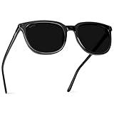 WearMe Pro - Polarized Classic Retro Flat Square Unisex Sunglasses (Black/Triple Black Lens)