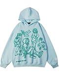 Aelfric Eden Mens Graphic Oversized Hoodie Cartoon Character Print Streetwear Casual hoodies y2k Hooded Sweatshirt Blue