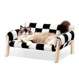 MEWOOFUN Cat Couch Bed, Pet Sofa for Indoor Cats Wooden Indoor Elevated Cat Beds with Removable Mattress Cover Suitable for Kitty, Puppy or Small Animal (Chessboard, Medium)
