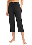 G Gradual Capri Pants for Women High Waist Workout Yoga Pants with Pockets Tummy Control Leggings Crop Straight Pants(Black,L)