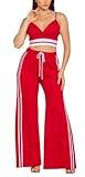 Lingt Chic Women's 2 Piece Outfits Adjustable Strap Crop Top and Wide Leg Pants Set Sporty Casual Lounge Set