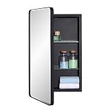 IDYLLOR Black Bathroom Mirror Medicine Cabinet with Round Corner Framed Door and Beveled Edge Mirror 15 x 25 inch, Recessed or Surface Mount, with Adjustable Glass Shelves