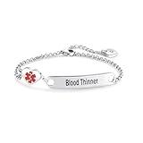 NARTGO Heart Medical Alert Blood Thinner Bracelet for Women Emergency First Aid Health Alert Engraved Stainless Steel Adjustable Chain Bracelets