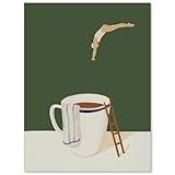 Fun Modern Coffee Diver Posters Vintage Abstract Kitchen Wall Art Trendy Retro Pop Canvas Prints for Coffee Shop Home Bar Wall Decor 12x16 inch Unframed