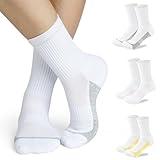 cuangya Performance Crew Socks Women Calf Hiking Compression Running Socks White 3-Pairs