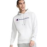 Champion Men's Pullover Fleece Hoodie, Standard Fit, Midweight, Available in Regular and Big & Tall, White-Classic Script Logo, Small