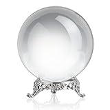 QFkris 80mm Clear Crystal Ball with Stand for Fortune Teller Divination Crystal Sphere for Magic, 3.1inch Decorative Ball for Lensball Photography, Feng Shui