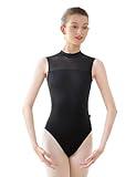 Avrigirl High Neck Black Teen Girls Ballet Leotards, Adult Sleeveless Nylon Dance Tops Tube Bodysuit