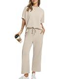 SAMPEEL Lounge Sets for Women Summer 2 Piece Outfits Wide Leg Crop Pants Sets Matching Sets Women Clothing Resort Wear Cruise Travel Airport Outfits Beige XL