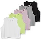 5 Pack: Womens Summer Cute Crop Tank Top Shirt Trendy Dry Fit Ladies Tops Tees Athletic Yoga Workout Running Gym Active Cropped Exercise Women Loose Fit Sleeveless Fitness Tanks Camisole - Set 5, L