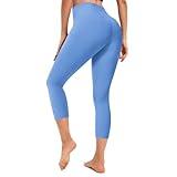 RONLIMO 2025 Upgraded Leggings for Women, High Waist Yoga Capri Leggings with Pockets for Women, Yoga Leggings for Womens Outdoor Sports, Running and Body Shaper Tummy Control, M Light Blue