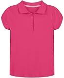 Nautica Girls' School Uniform Short Sleeve Polo Shirt, Button Closure, Soft Pique Fabric, Hot Pink, 16