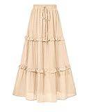 BTFBM Boho A-Line Flowy Swing Skirt Summer Dresses Womens High Waist A Line Ruffle Tiered Long Maxi Skirt(Apricot,XX-Large)