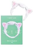 I DEW CARE Face Wash Headband - White Cat | Adorable Design, Perfect for Washing & Cleansing, Makeup and Spa, Bath, Skincare, Quick Dry, Soft & Fuzzy, Non Slip, Reusable, Teen Girls Stuff