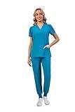 Naivlizer Scrub Set for Women V-Neck Scrub Top & Jogger Pants Medical Uniform Suits with 9 Pockets