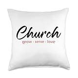 Church: Grow - Serve - Love – Christian Ministry Uniform Throw Pillow