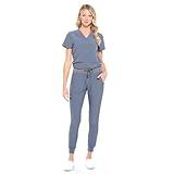 Dagacci Medical Uniform Jogger Scrubs for Women Set and Men Unisex 4-Way Stretch Scrub Sets, Pewter Gray, S