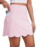 M MOTEEPI Skorts for Woman with Pockets 16" Golf Athletic Skirts Scalloped Hem Tennis Skirt Tummy Control Women's Skort Dressy Casual Pink L