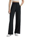 baleaf Women's Track Pants Lightweight Athletic Travel Wide Leg Pants with Pockets Quick Dry 30" Work Lounge Loose Fit UPF50+ Black M